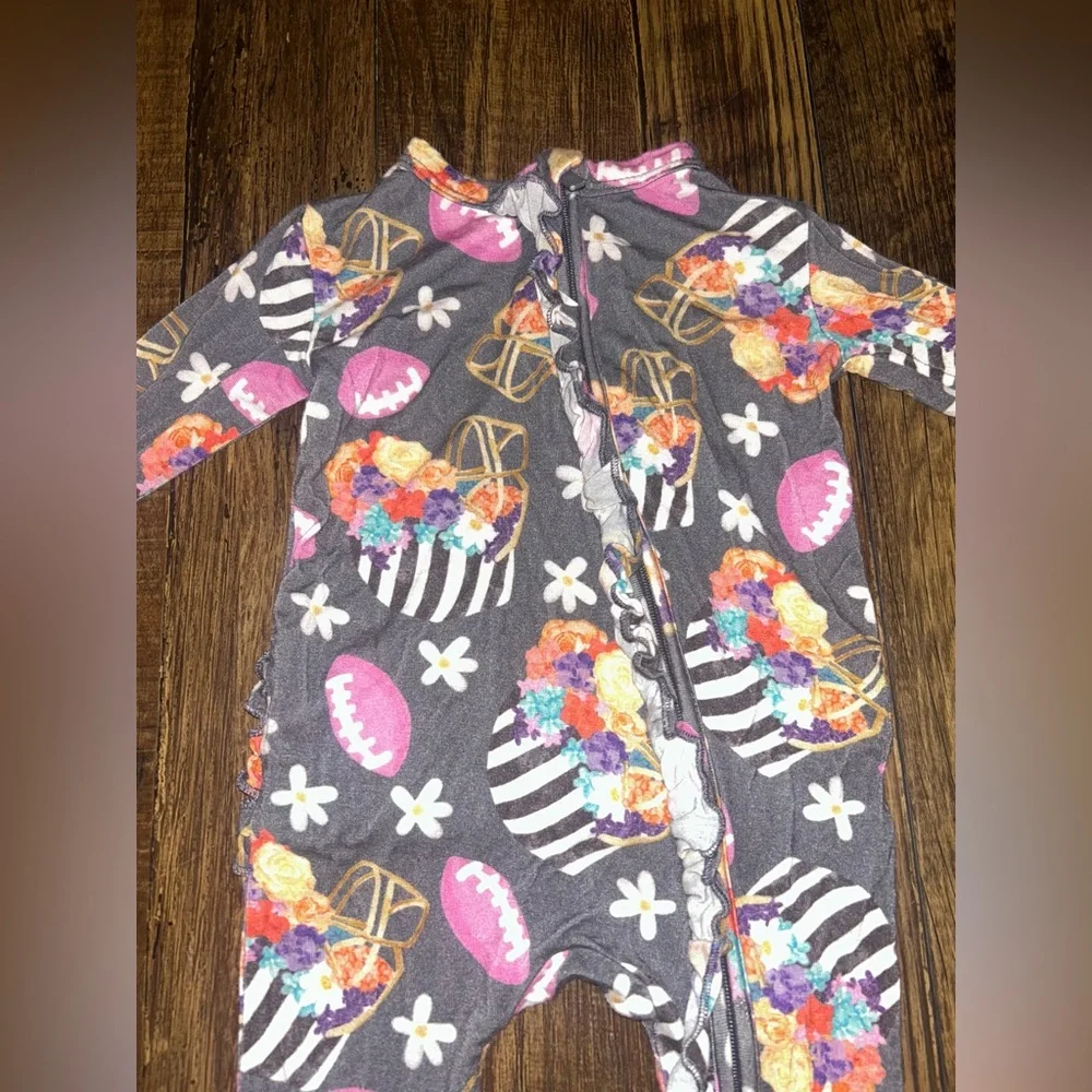 Posh Peanut Baby Girl Football Floral Footed Sleeper Size 3-6 Months